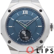 名士 (Baume & Mercier) Riviera Baumatic 月相腕錶 42mm M0A10682，附原廠盒、保固卡，不鏽鋼材質，男士腕錶，藍色錶盤，拋光處理，成色極佳 [二手]