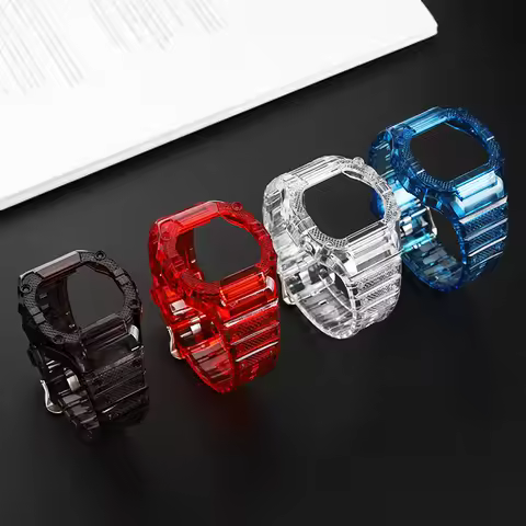 Jelly transparent watch strap set All-in-one tool free black red blue plain Watch band set For CASIO