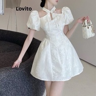Lovito modern chinese style cheongsam white dress