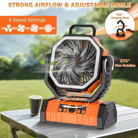 Up to 96hours Battery Portable Camping Fan with 20000mAh Rechargeable Power Bank