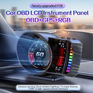 2026 Newest P28 Car OBD+GPS OBD2 Meter Gesture Screen Switch Scanner Alarm Speed Gauge Display Hud W