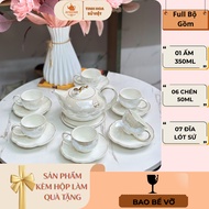 Ivory White Porcelain Tea Set with Gold Rim for Drinking Tea and Reception with Luxurious Removable 