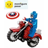 sh0106 Lego Marvel Super Heroes Avengers Assemble 76017 - Captain America Minifigure w Shield & Bike