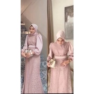 GAMIS BROKAT JUMBO BY BUSANA TRADE CENTER BAJU GAMIS PESTA WARNA GREEN SAGE MODEL SET INNER OUTHER P