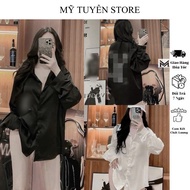 Luxury Long-Sleeved Silk Shirt with Letter Print and Stone Applique, Freesize Under 52kg - MTS