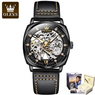 OLEVS 6651 Automatic Mechanical Full-automatic Men Wristwatches Fashion Genuine Leather Strap Waterp