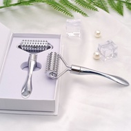 ❅ Stainless steel pointed roller spatula massage ball stone face roller massager to improve neck facial beauty skin care tool