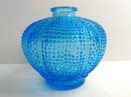 ▲宇宙城▼ 藍色玻璃圓點凸紋造型瓶1個 花瓶 早期懷舊收藏 BX2