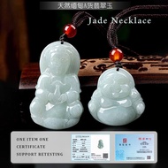 Natural Jade Buddha Pendant Necklace丨Loket Rantai Jed Guanyin 观音菩萨玉吊坠 玉石项链 缅甸翡翠项链 佛牌項鏈 弥勒佛项链 保平安玉佩 男