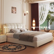 Tax Included Italian Double Bed Light Luxury Genuine Leather Bed Double Bed Frame Modern Simple High