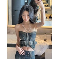 Iamgia Denim Tube Top - Inspired by Yi Mengling, Stylish & Slimming