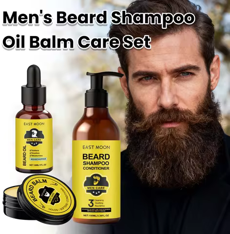 Natural Plant Extract Hair Care Set For Men 2in1 Shampoo&Care Oil&Balm Beard Kit Refreshing Smoothin