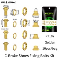 RISK 16PCS Titanium Alloy Bicycle C Clip Brake Block Fixed Screw Kits  V Brake Bolts Nuts Gasket Gen