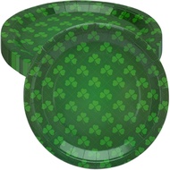 30 PCS Disposable St. Patrick’s Day Paper Plates, 9 Inch Round Green Shamrock Plate Clover Dessert C
