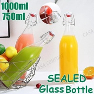 Kitchenplus SQUARE Glass Bottle Sealed Bottle Beverage Glass Bottle Oil Seasoning 750ml & 1000ml