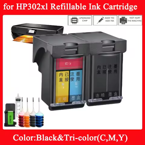 for hp302 HP302xl Refillable Ink Cartridge Replacement For HP Deskjet 2134 2136 3630 3632 Envy 4520 