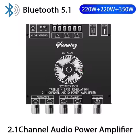 Bluetooth Digital Amplifier Board 220W+220W+350W 2.1-Channel TPA3251 High-Bass Adjustment Subwoofer 