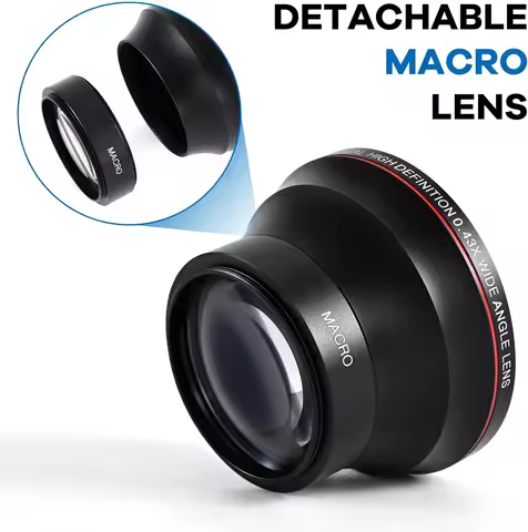 58mm Camera Lens Kit with 0.43X Wide Angle Lens + Macro Lens Aluminum Alloy DSLR Camera Lens Replace