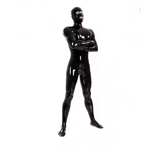 Latex Rubber Black Catsuit Mask Full-body Bodysuit Tights Size Cosplay