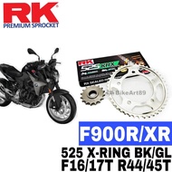 RK Sprocket Set BMW F900R F900XR RK525 KRX X-Ring Rivet Black / Blue Chain Rantai Hitam Biru XRing R
