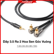 Dây 3.5 Ra 2 AV Hoa Sen Cong Góc Vuông dài 1.5m-3m-5m giá 1 dây dây nhạc jack 3.5mm ra 2 đầu hoa sen