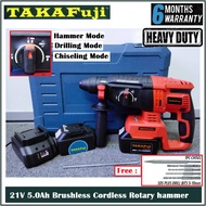 TAKAFUJI 21V 5.0Ah Brushless Cordless 3-Mode Rotary Hammer(rotary hammer, rotary drill, hammer mode)-6 Months Warranty