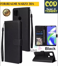 Leather Flip Cover REALME NARZO 30A- Wallet Case Kulit - Casing Dompet Case Wallet Leather Flip Case