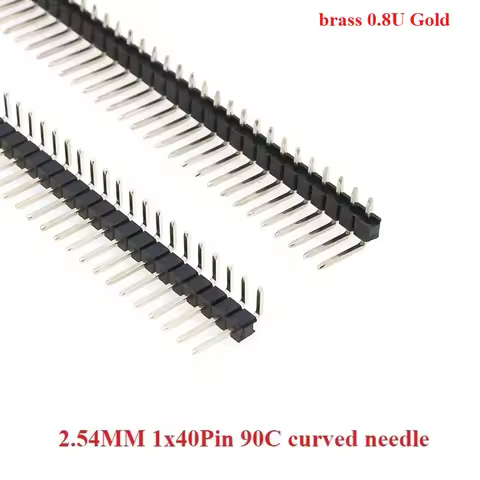 10/50Pcs 2.54mm Brass 0.8U Gold Pitch Strip 1X40Pos R1 R2 Type Single Row Right Angle Breakable Male