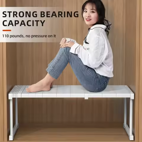 Closet Shelf Wardrobe Organizer Stackable Shelves Clother Storage Rack Telescopic Punch-Free Adjusta