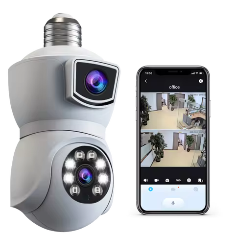 4MP Light Bulb Security Camera, Dual Lens 360° Wi-Fi Home Security Cameras Wireless Outdoor/Indoor C