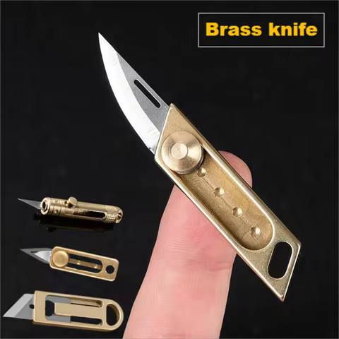 Brass Mini Small Pocket Knive Security Self-defense EDC Utility Knife Portable Keychain Open Box Exp