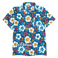 7 Sizes S-4XL Floral Shirt Blue Songkran Hibiscus Pattern Mixed With Frangipani Hawaiian HW300