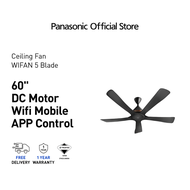 [FREE INSTALLATION] PANASONIC F-M15EC CEILING FAN WIFI 5 BLADE (60") F-M15ECVBKSH Remote Control Mob