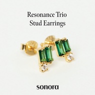 Sonora Resonance Trio Stud Earrings, Rhapsody Collection, 18K Gold Plated 925 Sterling Silver