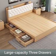 【SG⭐SALES】Leather And Solid Wood Bed Frame Storage Solid Wooden Bed Frame Bed Frame With Mattress Queen and King Size