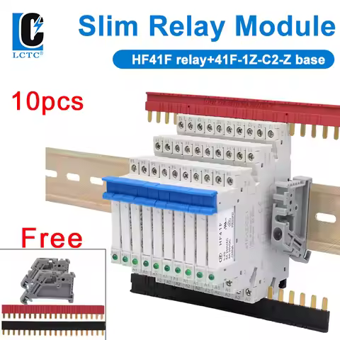 10PCS Relay DIN Rail Slim Relay Module 24V 12V 5V HF41F 250VAC 30VDC 6A Industrial Interface Relay H