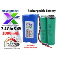 Rechargeable 18650 2S1P Battery 2000mAh 7.4v 8.4V With Protection Board BMS 2S 5A Battery Cell Pack 