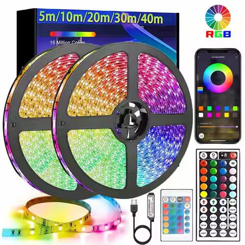 LED 5050 Light Strip 5M 10M 20M 40M RGB TV Background Light Bluetooth Control USB Game Room Family P