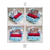 gubahan frame mas kahwin c/ bekas rantai tangan(baby blue white)
