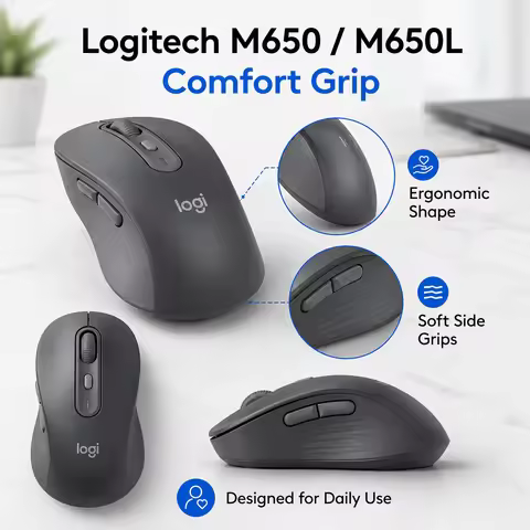 Logitech M650L Full-Size Wireless Mouse Silent Button Soft Thumb Grip for Large Hands Long Lasting B