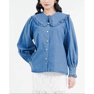 PRELOVED THIS IS APRIL X ENZY STORIA SERENA RUFFLE DENIM BLOUSE