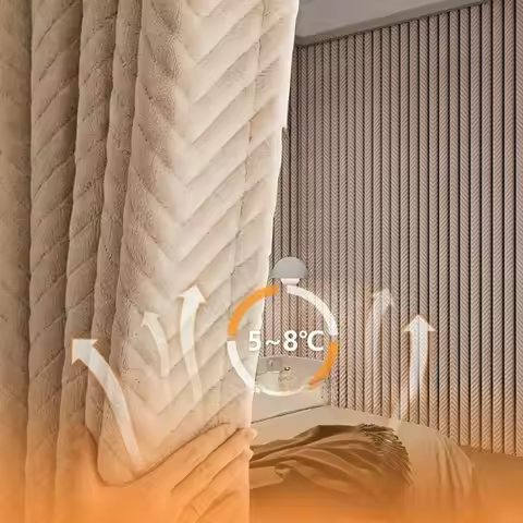 Winter Heavy Duty Windproof Warm Quilted Plush Cold-Proof Full Blackout Curtain Noise-Reducing Windp