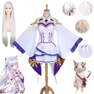 Re Zero Kara Hajimeru Isekai Seikatsu Emilia Cosplay Costumes Women Anime Wig Dress Headdress Full S