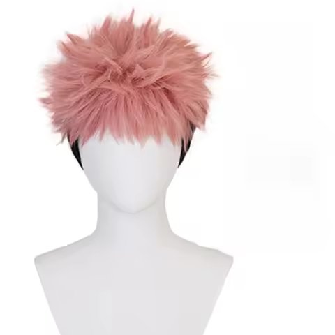 Shancon Anime Yuji Itadori Wig Cosplay Synthetic Hair Wig BPink Mixed Black Short Curly Party Hallow
