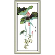 Cross Stitch Kit Lotus Flower Chinese Style Design 14CT/11CT Counted/Stamped Unprinted/Printed Fabric Cloth, Cross Stitch Complete Set with Pattern