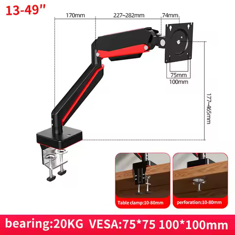 "A9"Mordred black and red 13-49 inch heavy-duty monitor bracket arm with a maximum load capacity of 