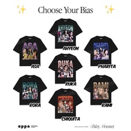 Kaos BABYMONSTER-Ahyeon-Chiquita-Rora-Rami-Pharita-Ruka-Asa Gaya Hitam,Putih DTG & DTF M,L,XL [Oppa 