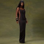 Black Satin Thin Strap Extreme Side Cut Out Low Back Maxi Dress