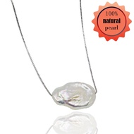 Womens 925 Silver Necklace White Natural Freshwater Pearl Pendant Large Baroque Pearl Anniversary Ne
