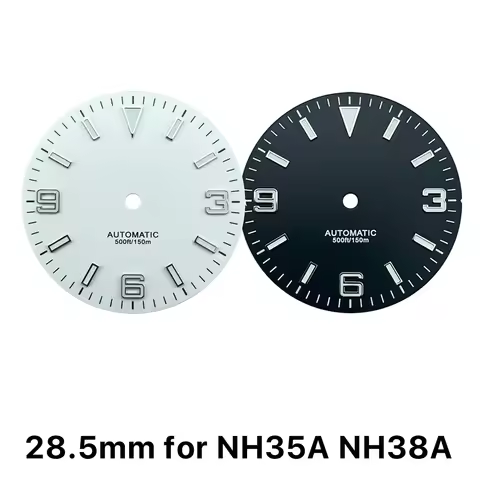 28.5mm Watch Dials for NH35 NH38 Movement No Date with BGW9 Lume Black White Explore